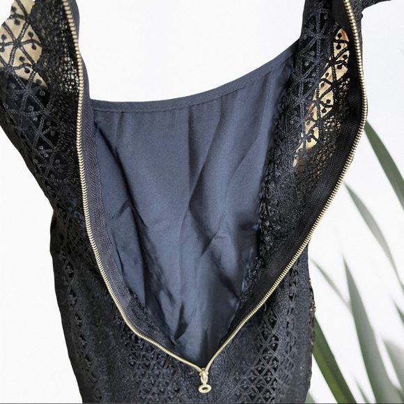 ZARA Basic| Navy Blue Maxi Dress with Lace/Eyelet overlay, fitted w Back Zip NWT - Picture 7 of 14